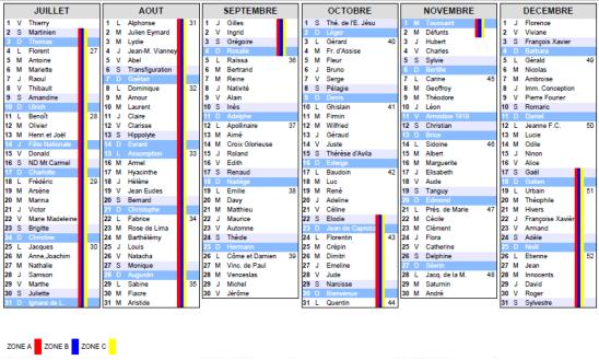 calendrier annee 2001