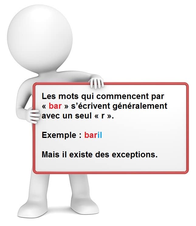 Leçon d'orthographe : écrire les mots qui commencent par BAR