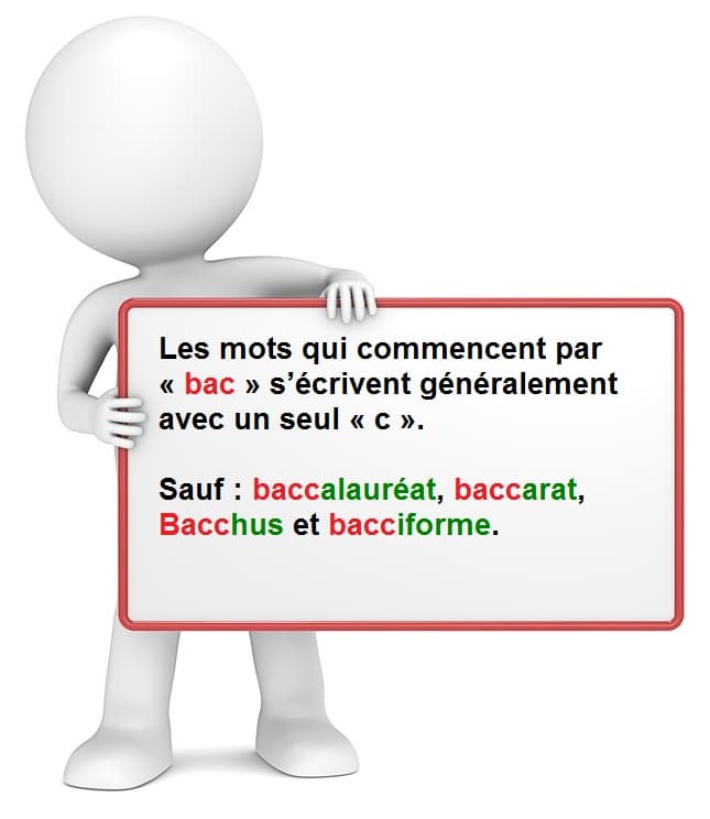 Leçon d'orthographe : écrire les mots finissant avec les lettres bac