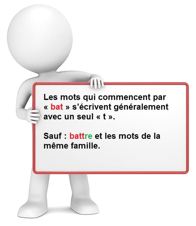 Leçon d'orthographe : écrire les mots qui commencent par BAT