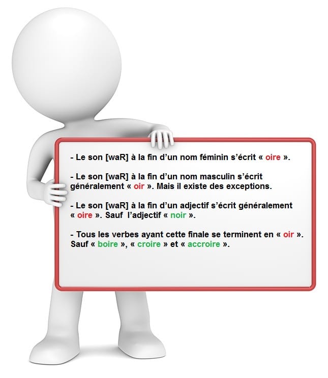 Leçon d'orthographe : écrire les mots finissant avec les lettres oir ou oire