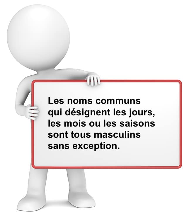 Savoir si un nom de jours, mois ou saisons est masculin ou féminin